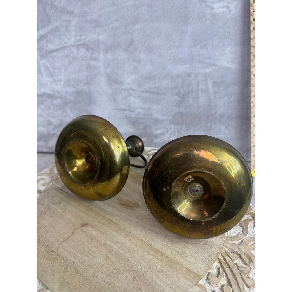 Vintage‎ Solid Brass Chamberstick Candle Holders Pair Finger Loop Handle 7 Inch